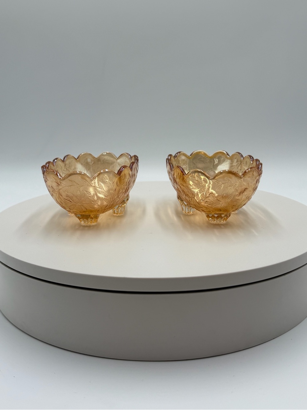 Amber Glass Scalloped Edge Bowls - Set of 2